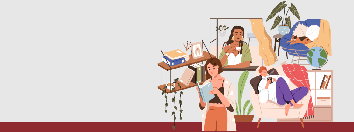 Illustration of various ways of winding down and relaxing after work